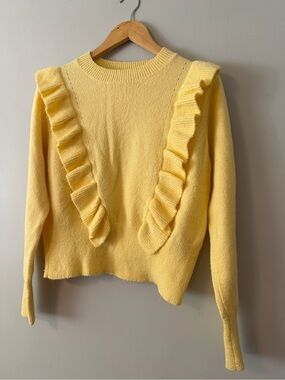 Miss Selfridge Pale Yellow Ruffle-Trim Crewneck Sweater